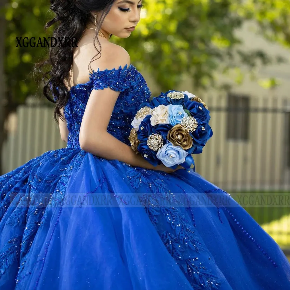 Vestido De baile azul real De lujo para quinceañera, Vestido De fiesta De tul con cuentas, dulce Vestido De princesa De 16 Años, 2024