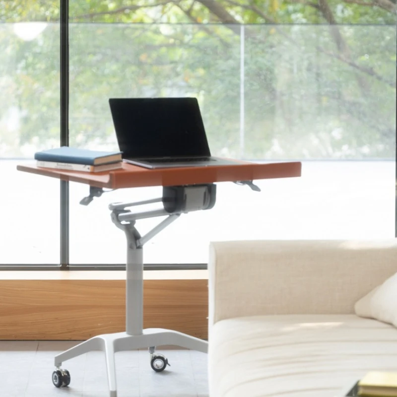 

Mobile Lifting Desk "Gold Brown Saddle Leather Writing Desk Computer Desk Metal Stand