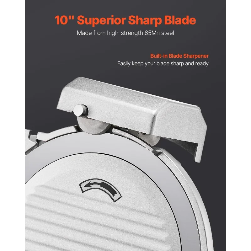 قطاعة اللحوم التجارية VEVOR، قطاعة طعام ديلي الكهربائية 10 بوصة، قطاعة لحم 180 وات مع شفرة ممتازة 65 دقيقة، سمك 0-0.4 بوصة #5