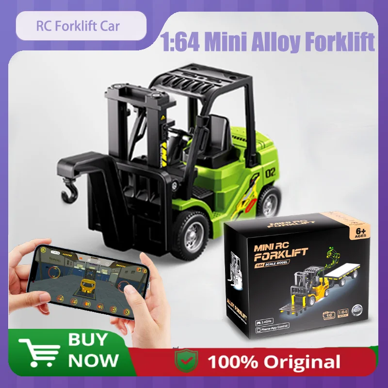 

Mini 1:64 Rc Cars Forklift Desktop Truck Alloy Die-Casting With Trailer For Lifting RC Car Boys Christmas Gift