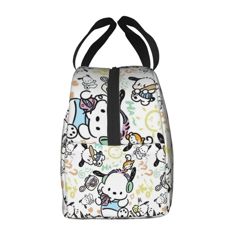 Custom Sanrio Animes Pochacco Insulated Lunch Bags for Women Disney Resuable Thermal Cooler Bento Box Kids School Children