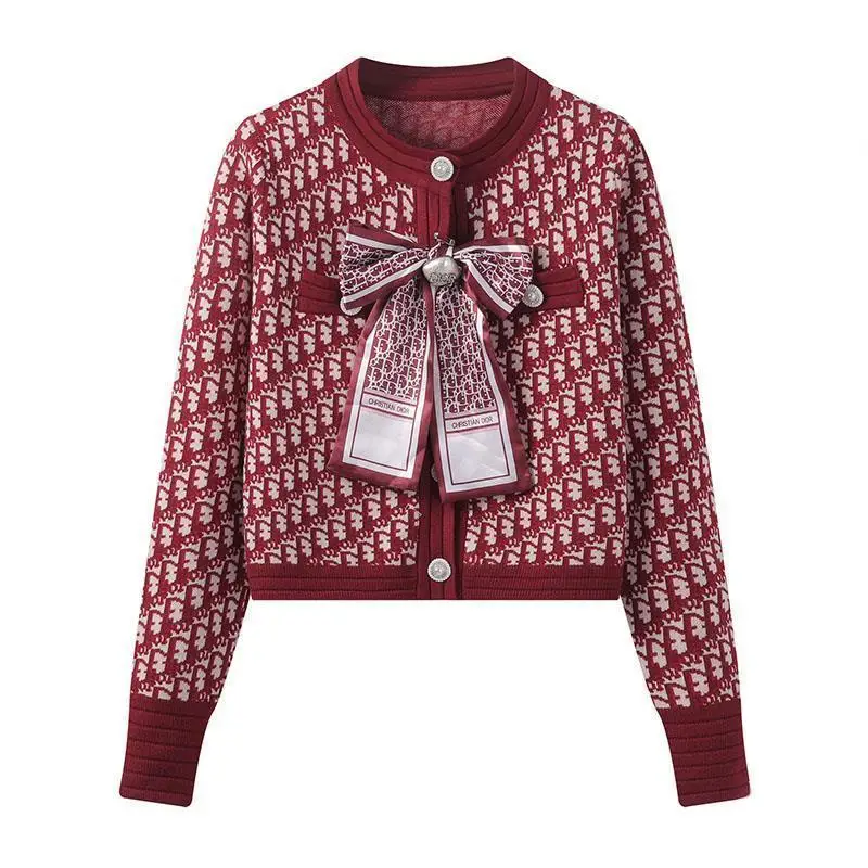 Fashion Sweaters Luxury Ladies Coat Autumn Winter Printing Tops Buttons New Cardigan Temperament Knitting Women\'s Clothing 2024