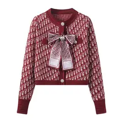 Fashion Sweaters Luxury Ladies Coat Autumn Winter Printing Tops Buttons New Cardigan Temperament Knitting Women's Clothing 2024