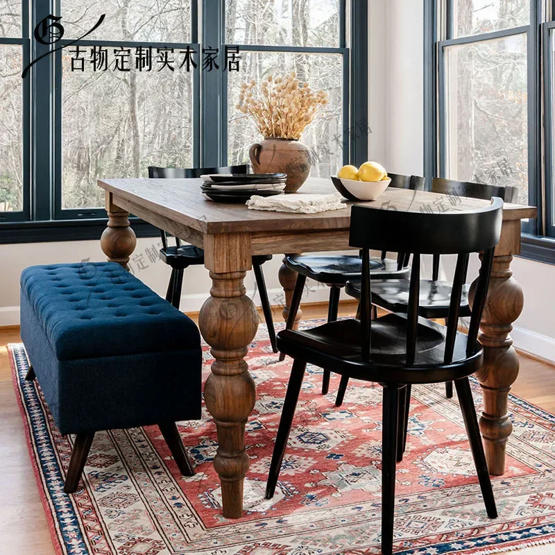 Wabi Stillwind solid wood dining table and chair/American retro solid wood dining table and chair