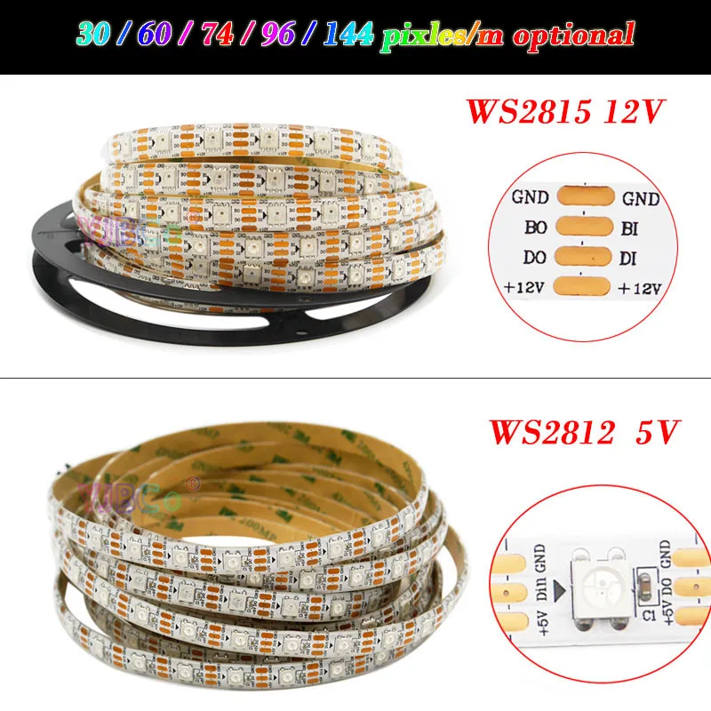 

1~5m addressable 5050 RGB LED Strip 30/60/74/96/144 pixels/m WS2812B 5V WS2815 12V WS2811 IC Magic Color Light Tape IP30/65/67