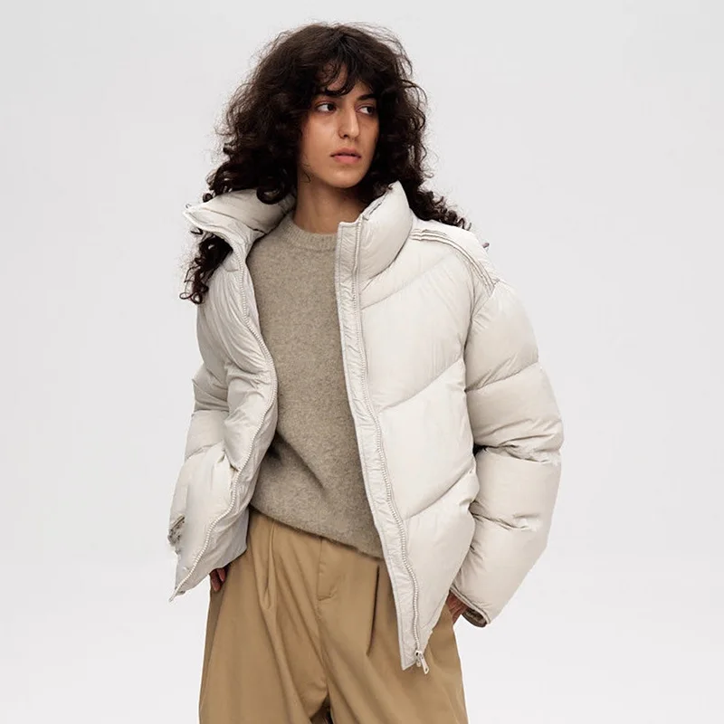 2025 Winter Mode Hoge Pluizige Brood Jas Jas 90 Witte Eendendons Bladerdeeg Donsjack Vrouwen Stand Kraag Jas