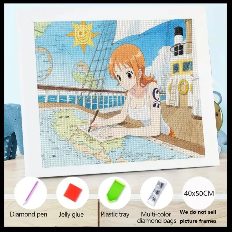 

1 шт. 5D Full Drill Diamond Painting Kit, DIY Аниме One Piece Nami Navigator Карта рисования на корабле Сцена Художественное ремесло, Crystal Rhinesto