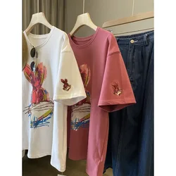 T shirt Women Summer Cotton Korean Fashion Luxury Designer Cartoon Printing Graphics Loose Short Sleeve Oversized Tops Women Clo