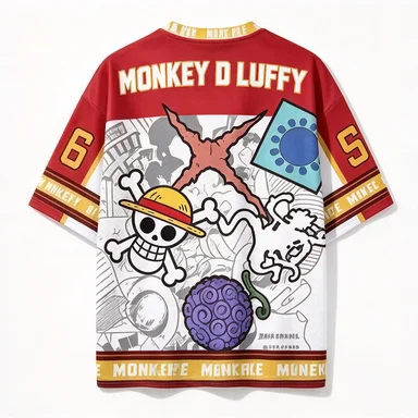 One Piece Luffy V-neck Sport Red Yellow Contrasting Gear5 Anime Manga Sport Mesh Short Sleeved T-shirt