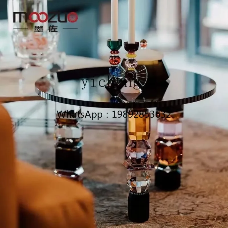 

5CJ tempered glass coffee table combination colored crystal edge table small apartment living room household coffee table