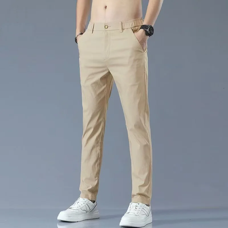 

Casual Men's Cotton Pants 2025 New Breathable Solid Color Business Casual Long Dress Trousers Men Fitness Streetwear Bottoms