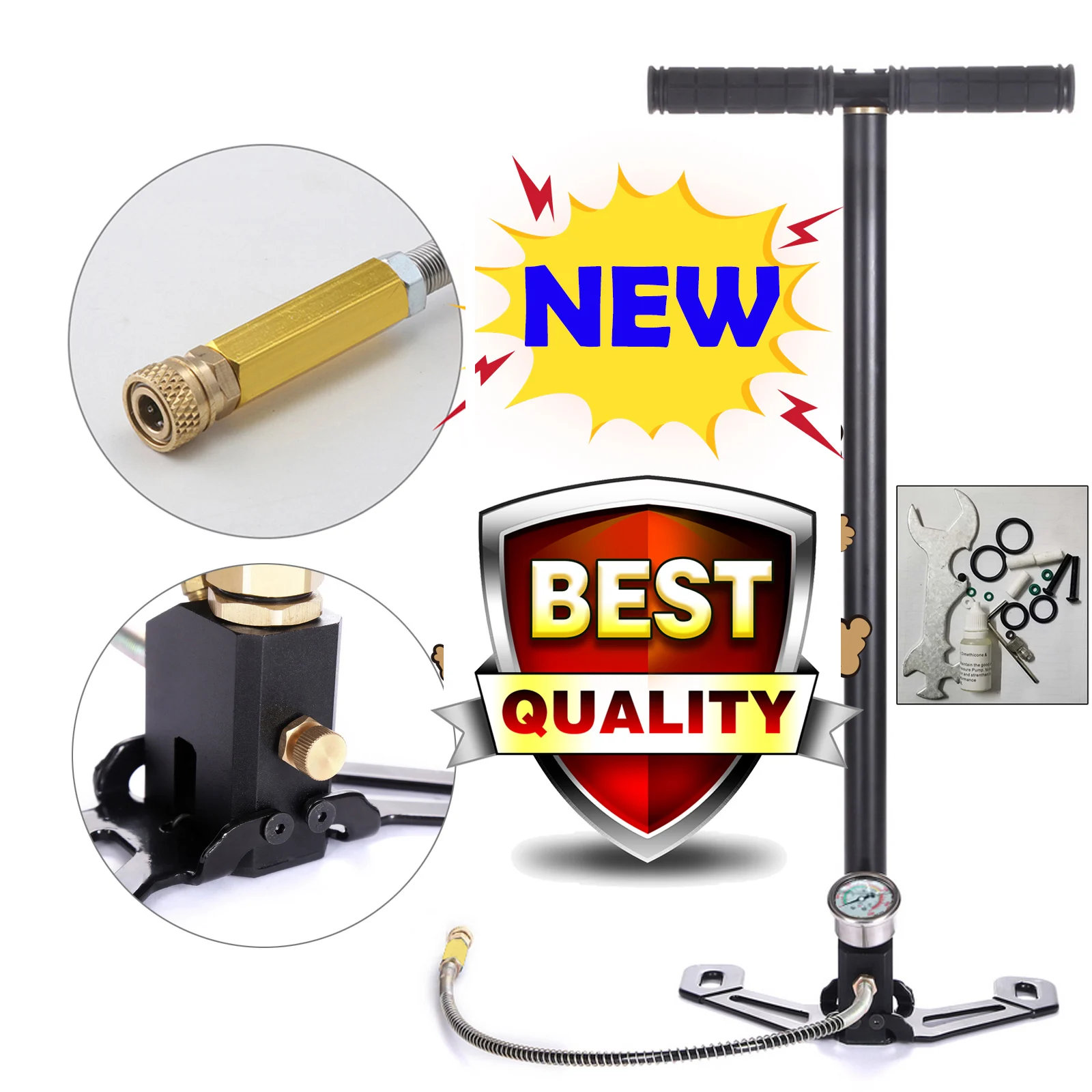 3 Stage Stirrup Pump Hand Pump,4500PSI High Pressure AirGun Rifle Filling Pump for PCP Cylinder, Cars, Portable Hand Tire Pump