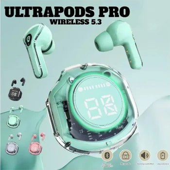 PRO T8 무선 블루투스 헤드셋, 투명 ENC 헤드폰, LED 전원 디지털 디스플레이, 스테레오 사운드 이어폰, 스포츠 작업용