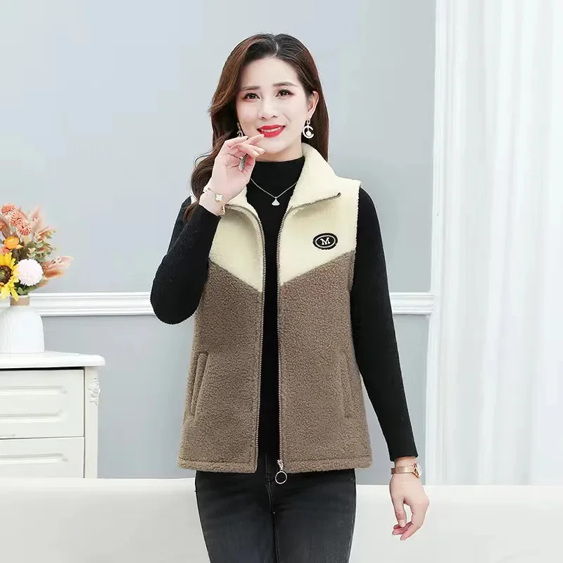 

Mother's Autumn Winter Granular Velvet Vest Coat Middle-Aged Old Women Lamb Cotton Padded Jacket Waistcoat Fashion Tops Female