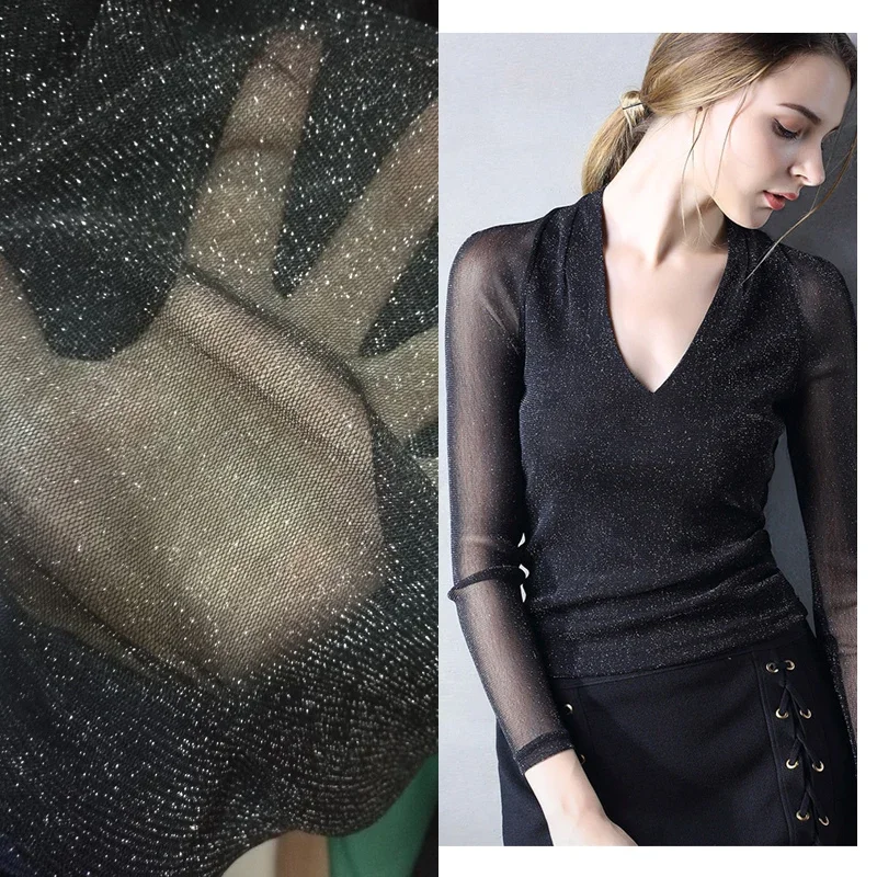 

6 Yards Lurex Stretch Mesh Fabric Stage Clothing Bottoming Shirt Dress Wedding Decoration Lace Women's Clothing Fabric