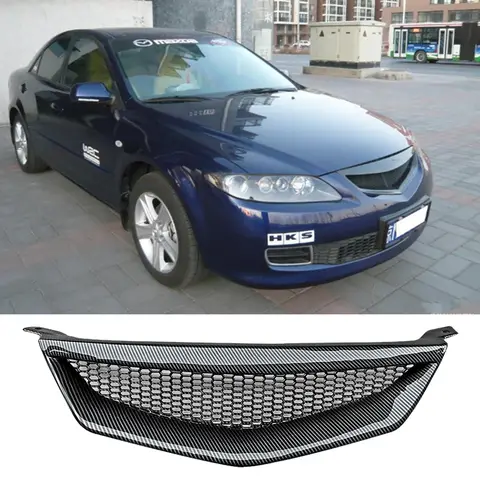 Car Grille for Mazda 6 Sedan 2003-2010 2008-2012 First Generation Bumper Carbon Surface Mesh Front Grill Refit Accessories