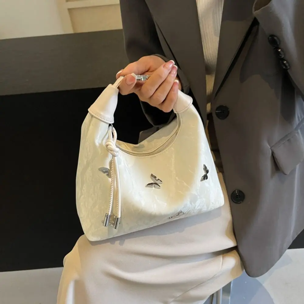 

Elegant Solid Color Chinese Style Handbag Retro Fashion Cheongsam Bag Zipper PU Leather Butterfly Crossbody Bag Daily