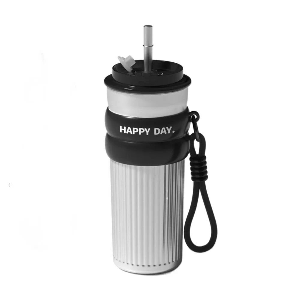 

500ml Insulated Water Bottle Large Capacity Leak-Proof Car Ice Preservation Flask with Straw Keeps Cold and Heat Vacuum Flask
