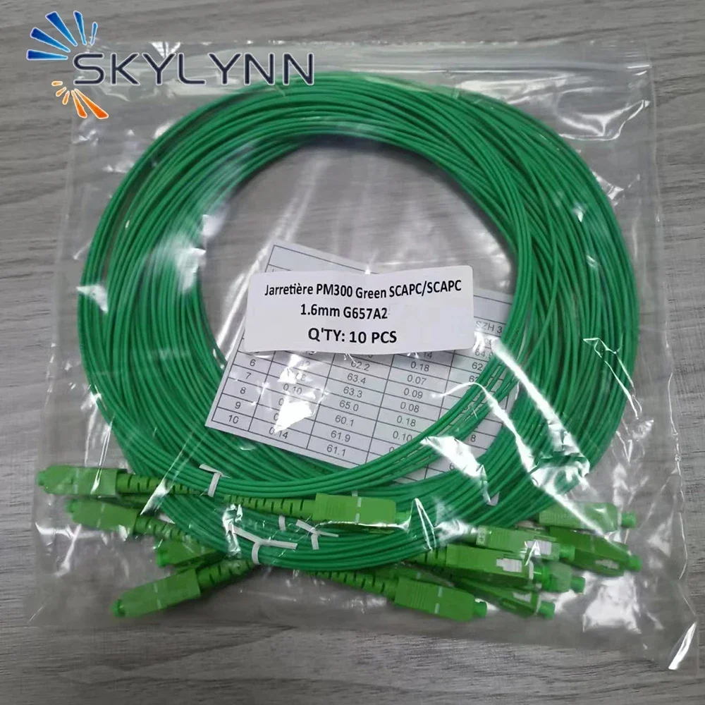 100PCS 4 Meter Green SC/APC-SC/APC SM G657A2 SX 1.6mm Fiber Optic Patch Cord  LSZH Jacket Jarretière