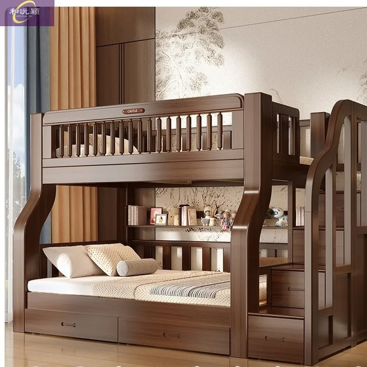 @Solid wood multi-functional high and low bed upper and lower beds Bunk beds Small apartment
