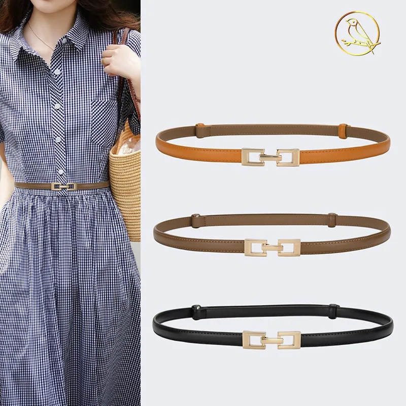 

Fashionable leather buckle adjustable thin waist belt, new decoration with skirt, waist cinching, no punching small belt