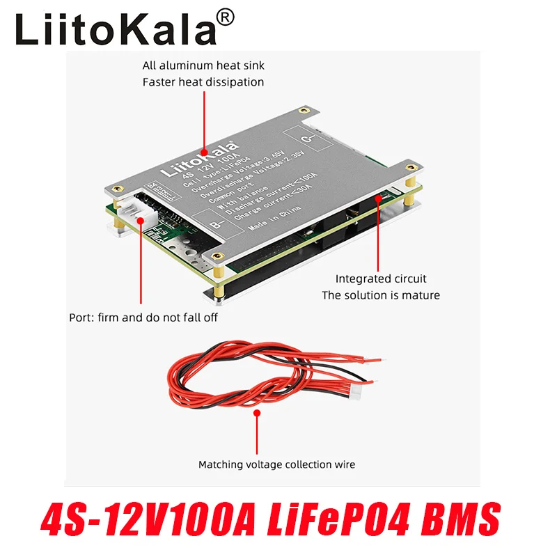 LiitoKala 충전식 Lifepo4 배터리용 BMS 4S-12V-100A-BMS, 3.2V Lifepo4 배터리용 동일한 포트