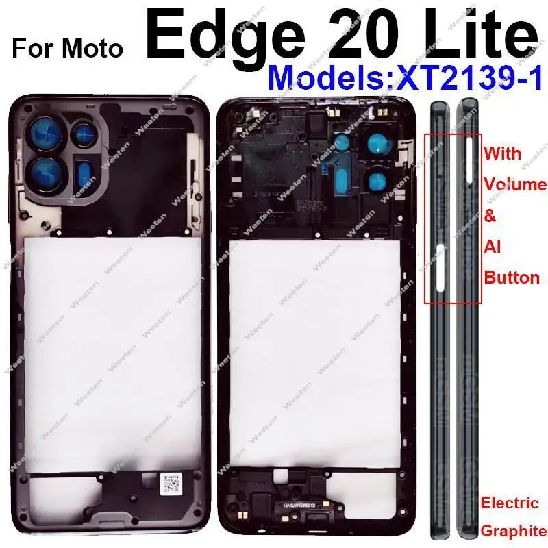 For Motorola MOTO Edge 20 Lite XT2139-1 Middle Frame Housing LCD Front Frame Cover Bezel with Volume Button Flex Cable Parts