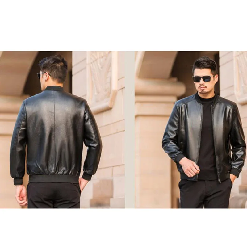 Otoño/Invierno 2023 moda Casual cuero negro chaquetas ajustadas abrigo de felpa de negocios nueva chaqueta con cuello de béisbol para hombres MY596