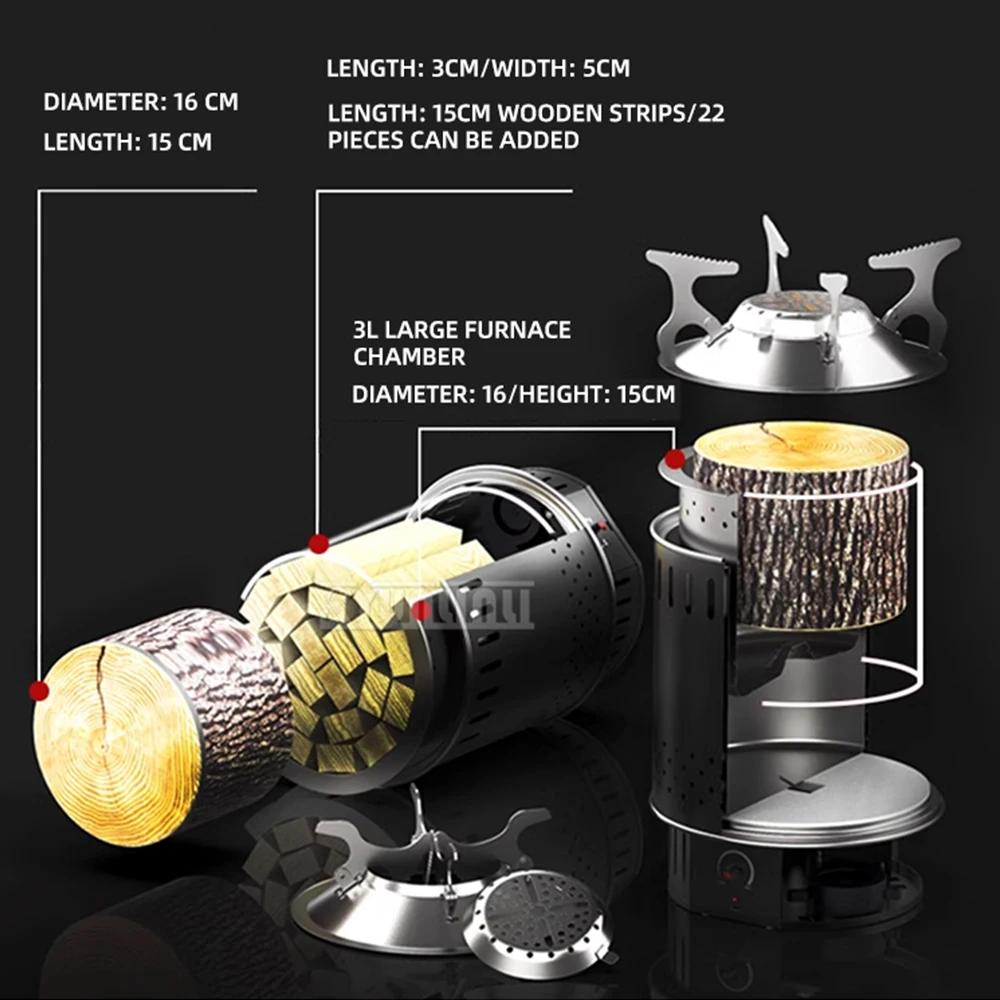 Portable Windproof Charcoal Camping Wood-Burning Stove,Windfire Wheels Outdoor Patio Wood-Burning Stove, Picnic Stove