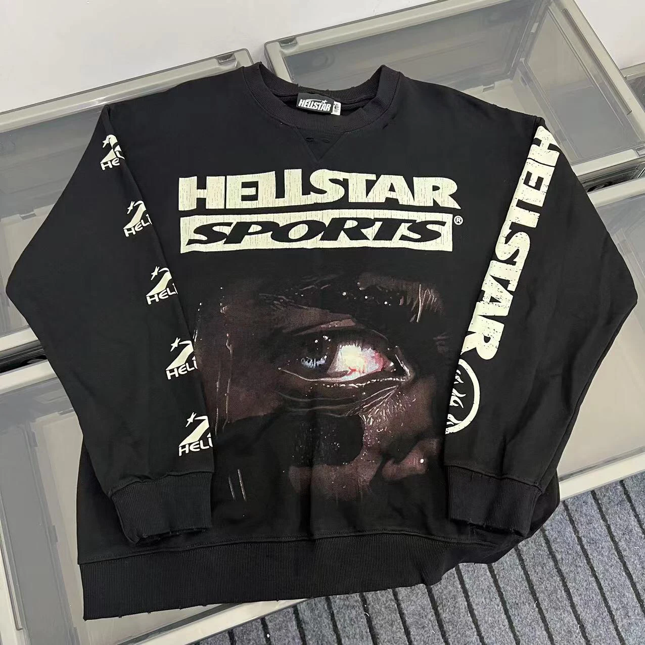 

Hell Star, новинка 96, мужской и женский свитер с принтом в стиле ретро, потертый круглый свитшот Ne Faion Urban Sle oulder Sve