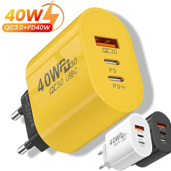 Ab/abd Plug 40W USB tip C şarj çift PD hızlı şarj adaptörü iPhone Samsung Xiaomi Huawei telefon hızlı şarj 3.0 şarj