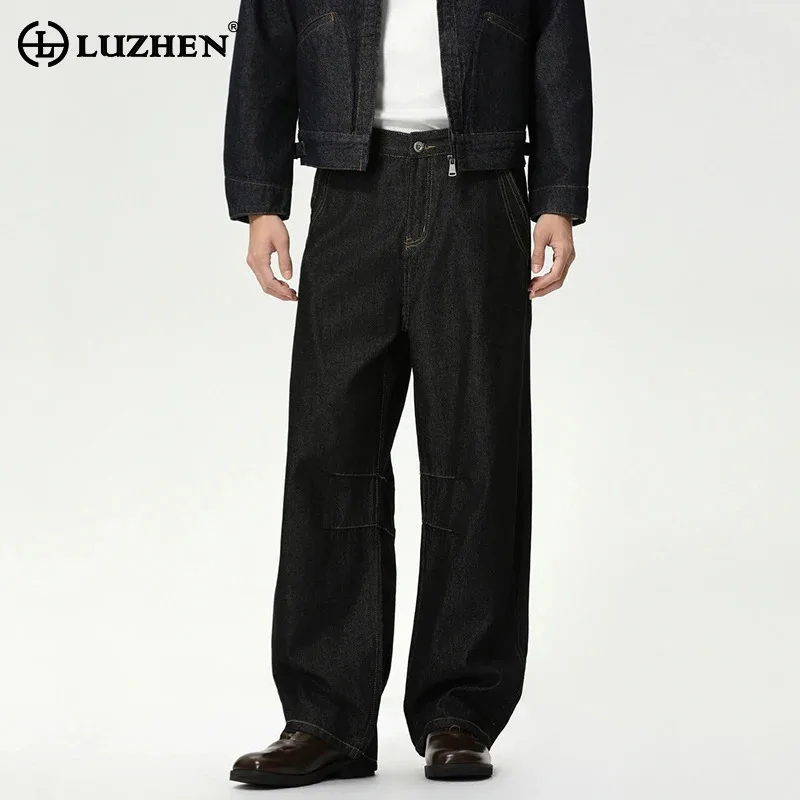

LUZHEN 2025 новые модные однотонные потертые прямые повседневные джинсы мужские элегантные красивые широкие брюки высокого качества мужские JY5202