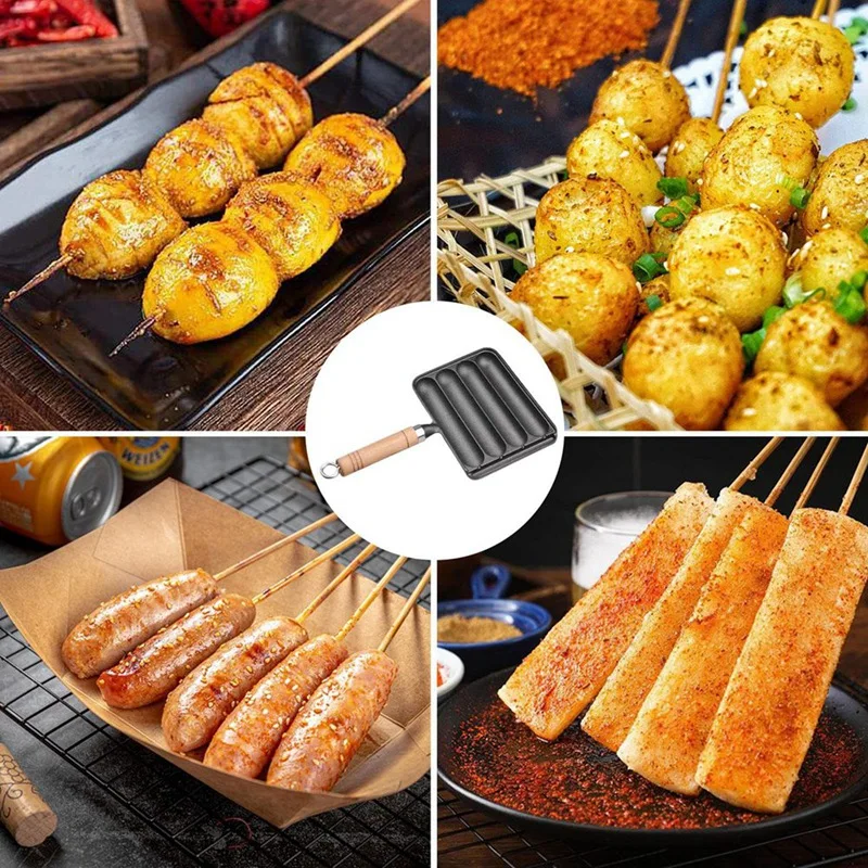 Cast Iron Sausage Pan, Pot For Grilled Sausage Cooking, Home Pre Seasoned Grilled Sausage Pot Durable Horizontal