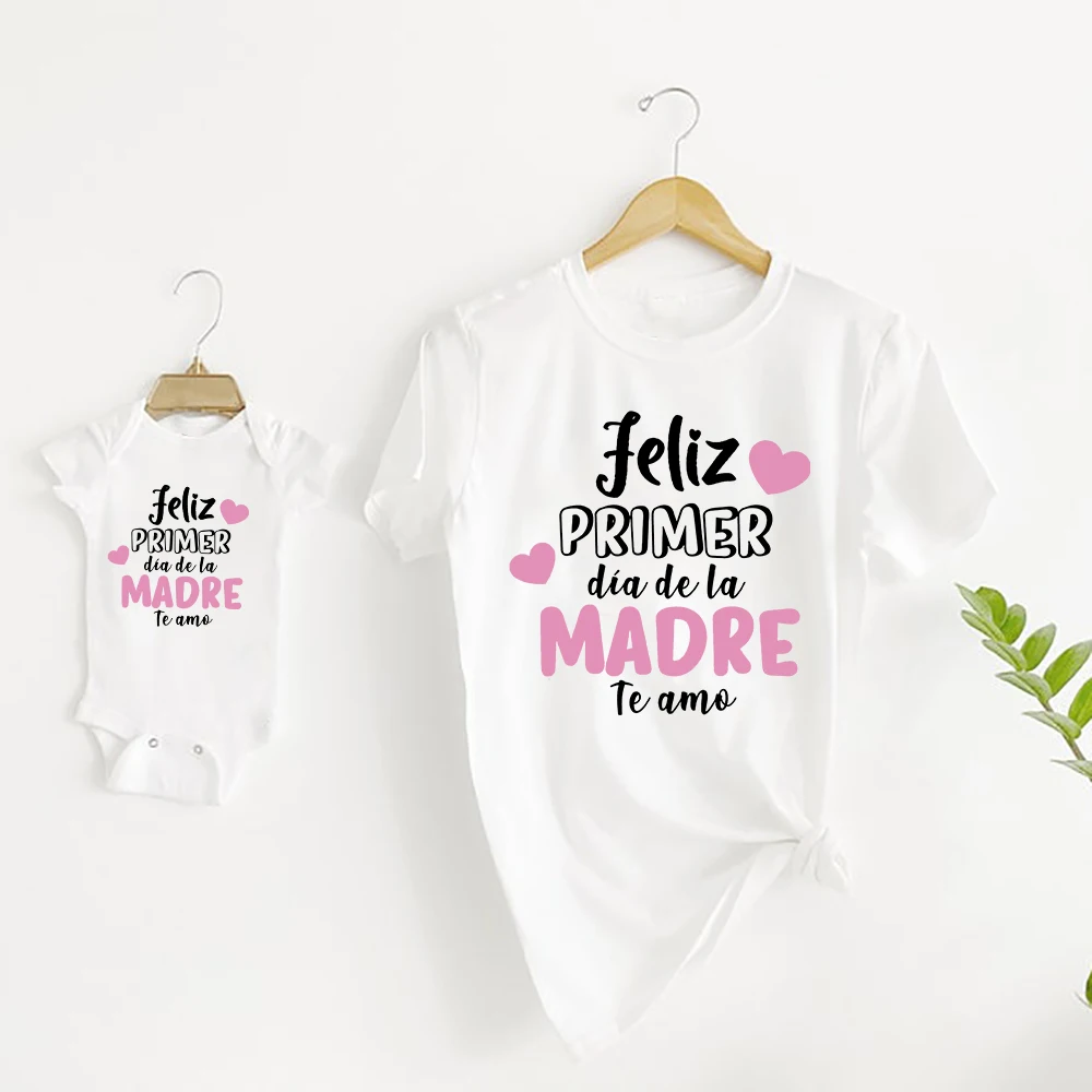 

First Mothers Day Matching Outfits Mother and Baby Matching Shirts New Mom Gift Mom Short Sleeve T-shirts Baby Rompers