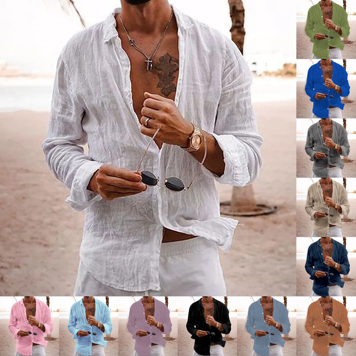 

Men's Cotton Linen Long Sve irt Collared Loose Fit Spring Summer Casual Wear Comfortable Breathable Faionable Top