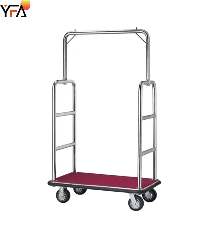 Portable Hotel Bellman Luggage Cart Golden Four Wheels Lobby Hotel Luggage Trolley Luggage Cart Hand Truck