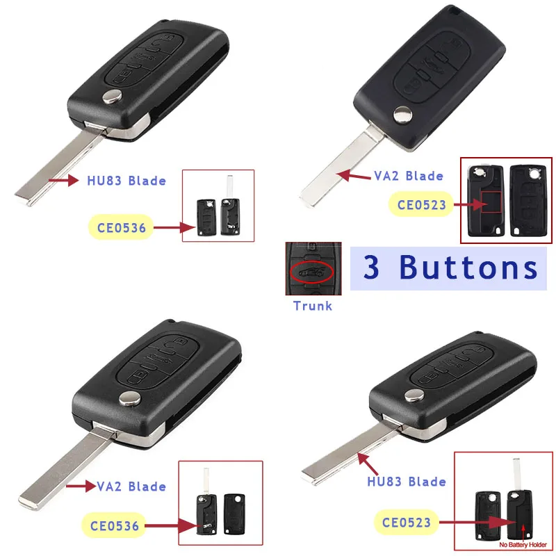 Remote Key Case For Peugeot 207 307 308 407 607 807 For Citroen C2 C3 C4 C5 C6 Flip Folding Car Key Shell 2/3 Buttons