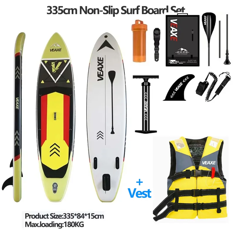 New 335cm Inflatable Stand Up Paddle Board SUP Board Surfboard Water Sport Surf Set with PaddleBoard Fin Foot Rope Inflator