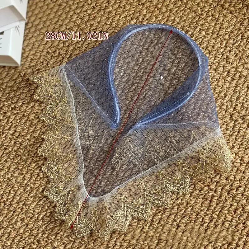 Französischer Spitzen-Dreieckstüll-Kopfschutz im ländlichen Stil, weiches Haarband, Haaraccessoire für Frauen – Detail 11