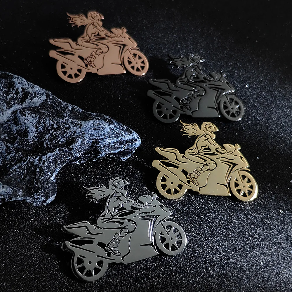 Women's gold-plated motorcycle badge, silver men's chest pin, black lapel brooch, suit accessories set