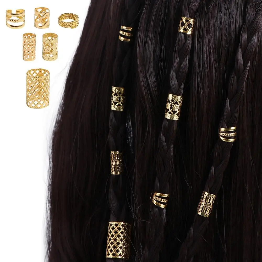 90PCS Dread Locks Hollow Out Hair Ring Hair Braiding Metal Cuff Clips Dreadlocks Beads Multi Style Headwear Hair Braid Tubes