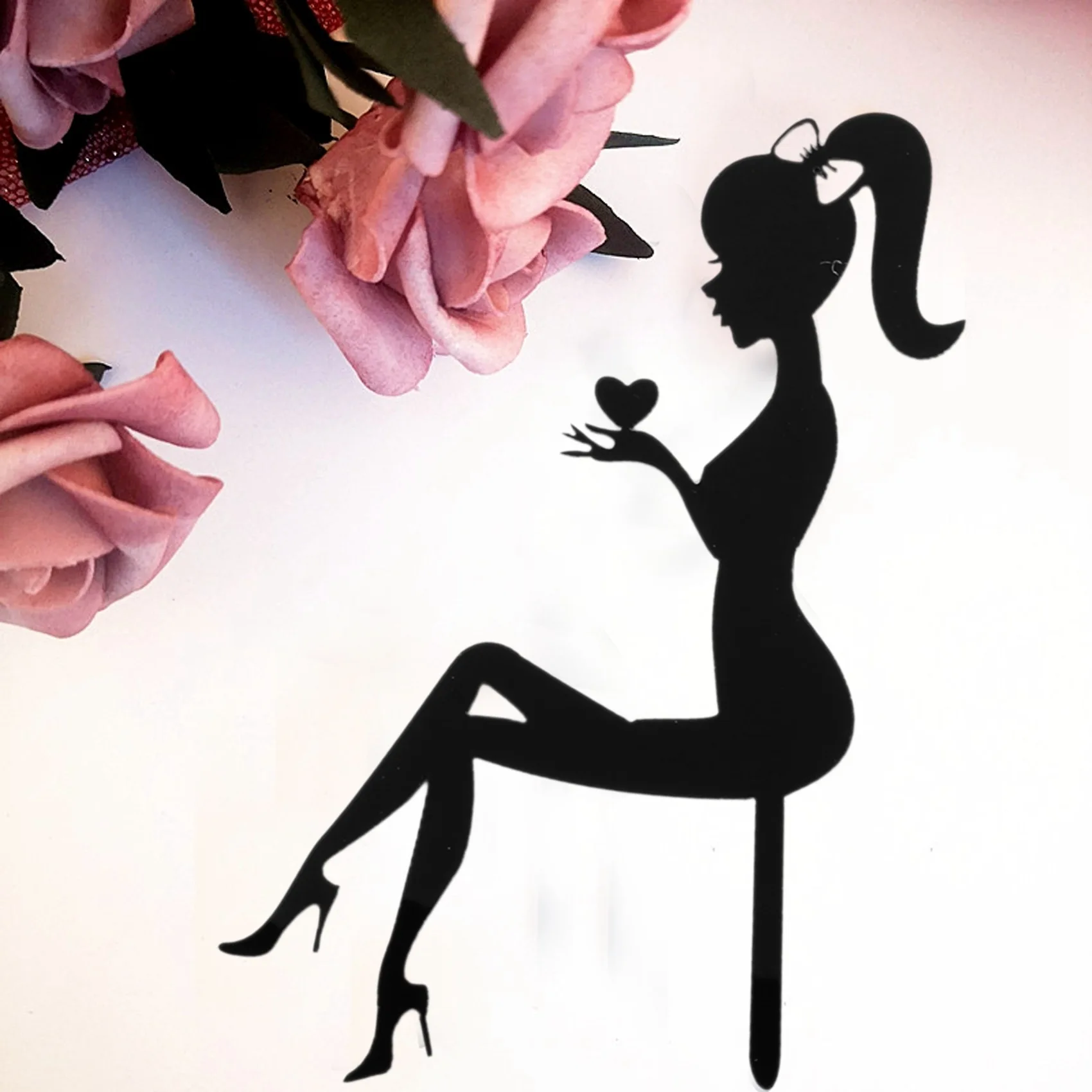 6PCS High Heels Woman Silhouette Pattern Girl Birthday Cake Decoration Cake Topper(Black)