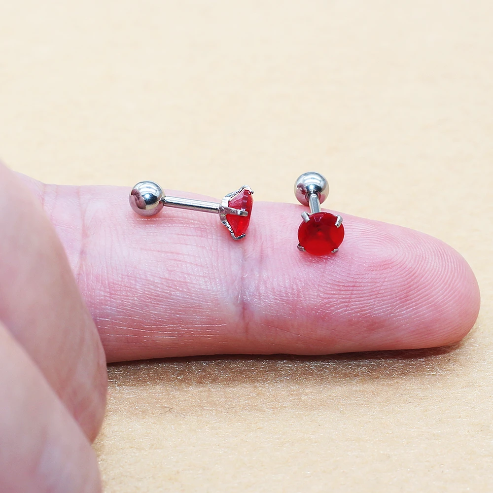 O-Red Edelstahl-Ohrringe mit Schraubverschluss, 5 mm, mit Zirkonia-Steinen, klassischer Stil, hypoallergen, für Damen, Schmuck. – Detail 2