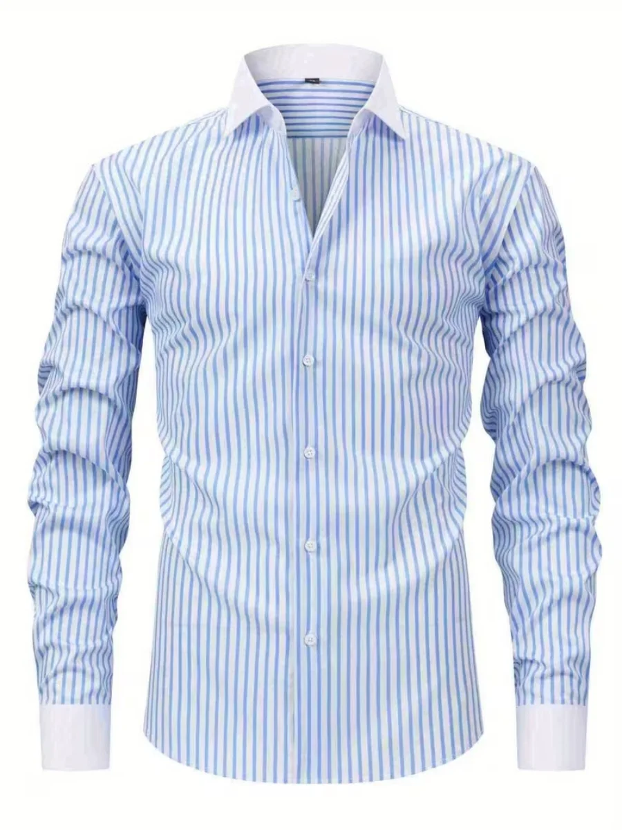 

The new men's business formal shirt features button-down men's checked shirt, high-quality large-sized men's shirt