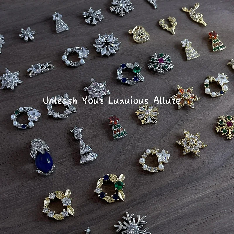 10 pièces nouvel an flocon de neige arbre de noël Nail Art bijoux plein diamant Zircon haute résistance couleur lumière luxe pendentifs