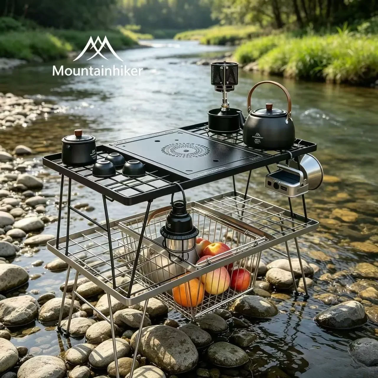 Mountainhiker IGT Stainless Steel Silver Tactical Multi-Field Rack Table Cooler Stove Fan Heater Shelf Iron Black Camping Shelf