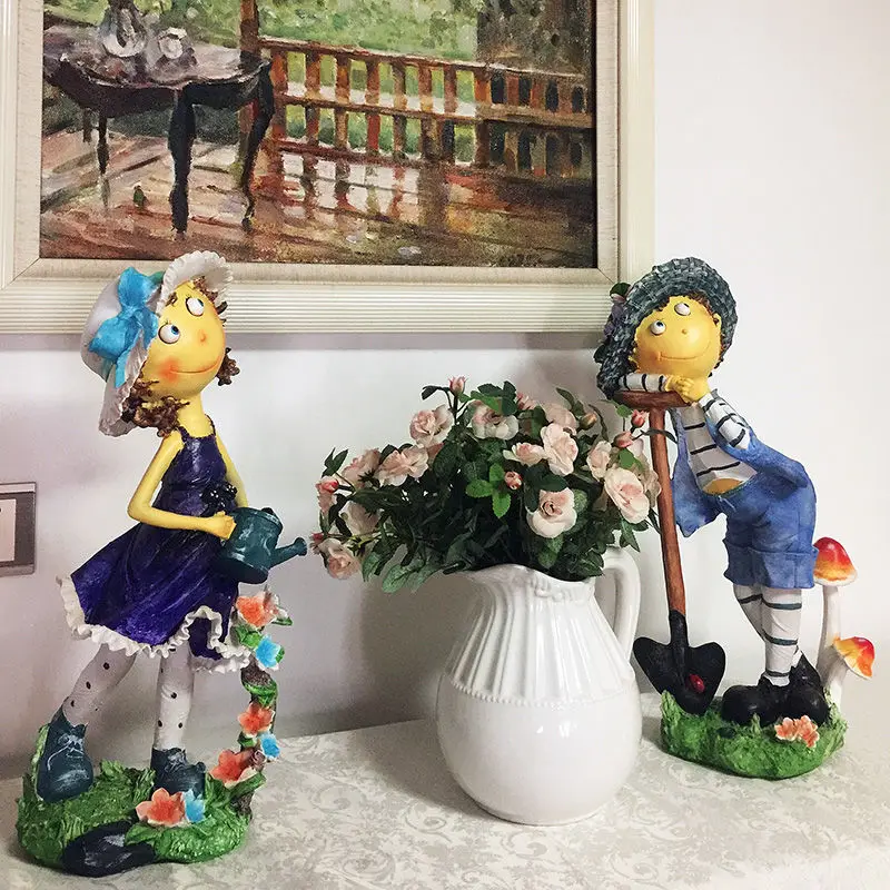 

Cartoon Boy Girl Character Resin Figurines Decor Items Outdoor Garden Courtyard Sculpture Accesssories Home Statue Decoration