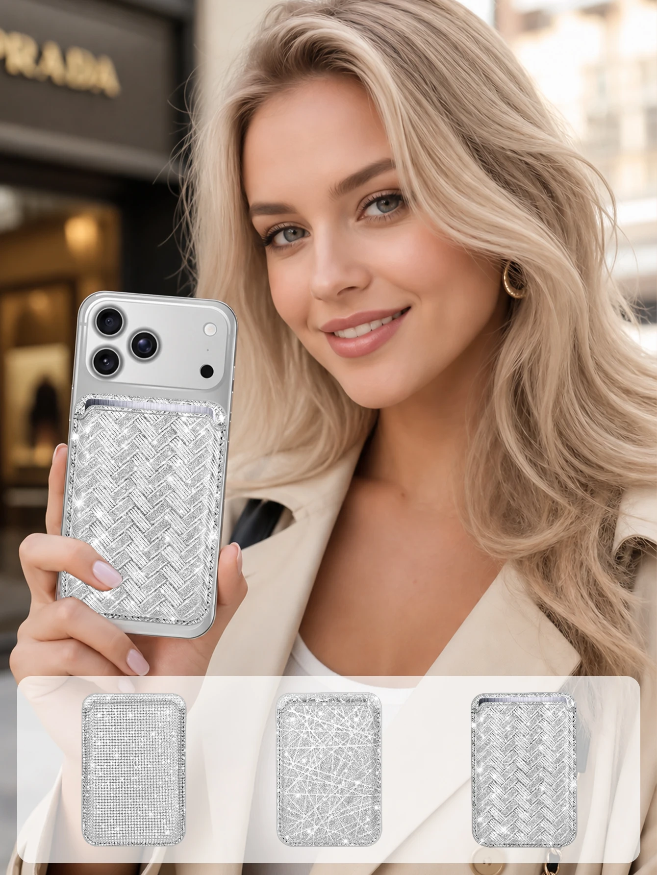 New Sparkle Glitter Magnetic Card Holder MagSafe Wallet For iPhone 17 16 15 14 13 PU Leather 3 Cards Slots Strong Magnet Pouch