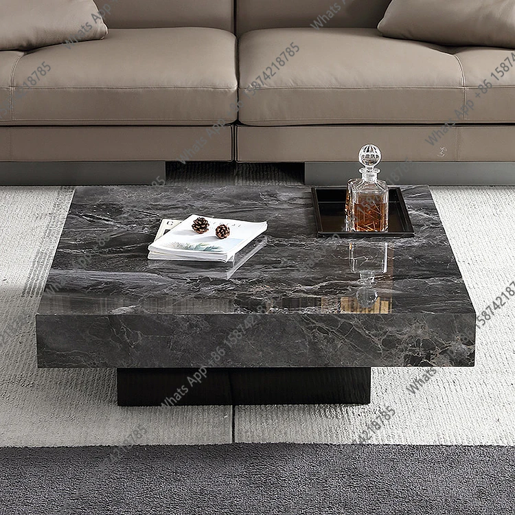 New Living room furniture Italian design square coffee table light luxury marble coffee table stainless steel base coffee table