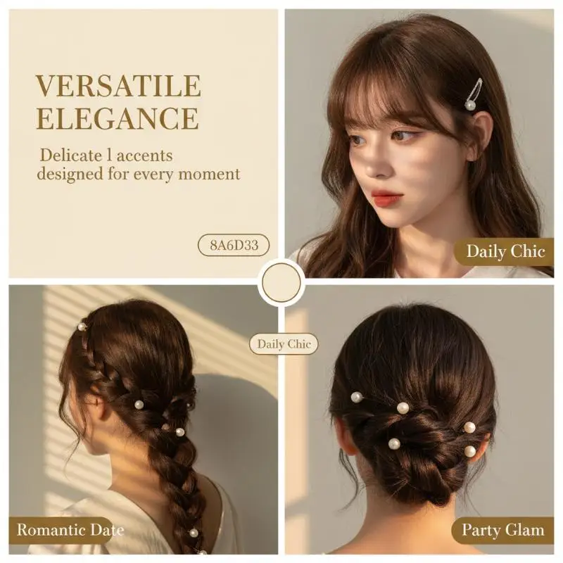 10pcs/Set French Round Imitation Pearl Hair Pins Mini Hair Clip Bridal Wedding Hair Accessories For Girls Women Party Decoratio